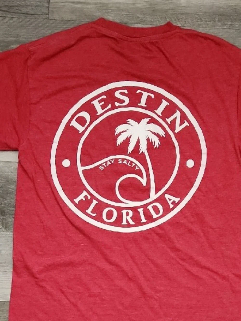 Destin Florida Stay Salty Logo T‑Shirt - Red Heather White Graphics Unisex Large - Picture 5 of 6